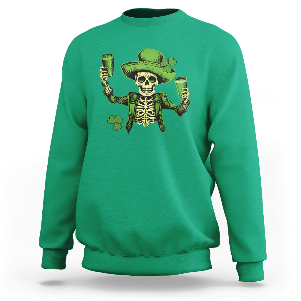Funny St. Patricks Day Drinking Skeleton Sweatshirt for Beer Lover Alcoholic - Wonder Print Shop