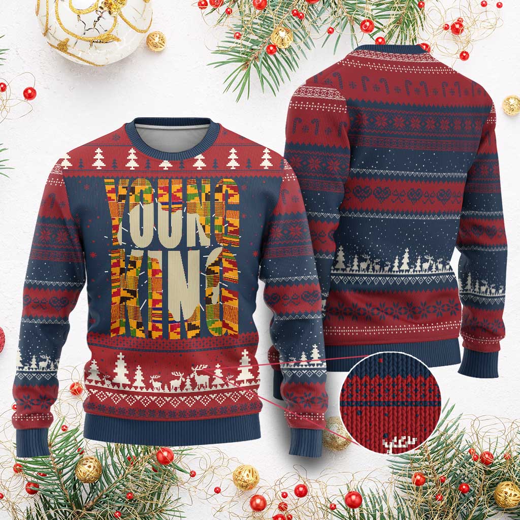 African Kente Ugly Christmas Sweater Young King for Boys Men - Wonder Print Shop