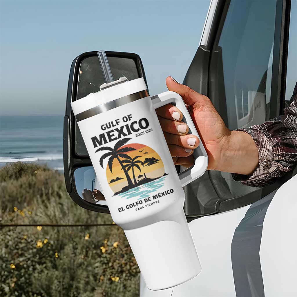 Gulf of Mexico Forever Since 1550 Tumbler With Handle Golfo De Mexico Para Siempre Retro Beach