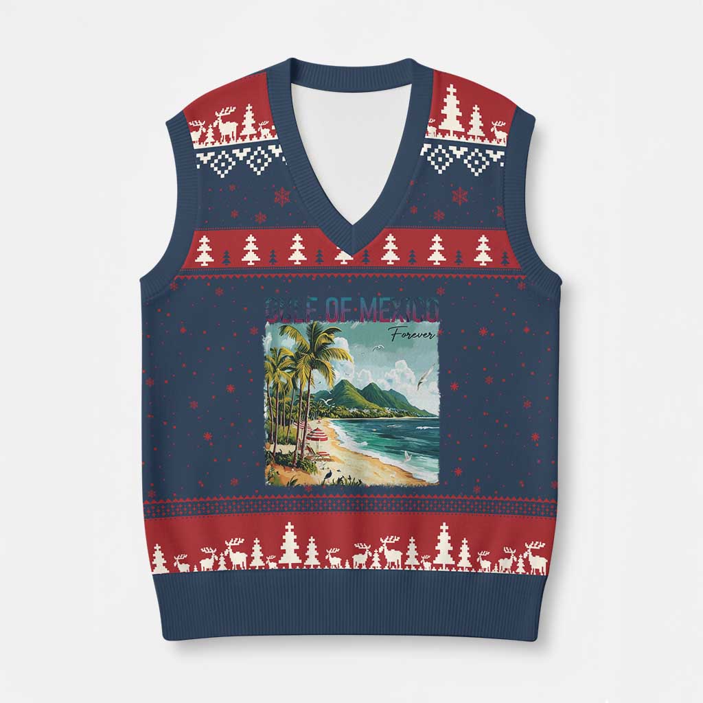 Gulf of Mexico Forever V-Neck Knit Sweater Vest Retro Beach - Wonder Print Shop