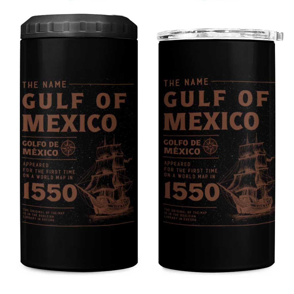 Gulf of Mexico Name Origin 1550 4 in 1 Can Cooler Tumbler Sailing Ship Retro Vintage