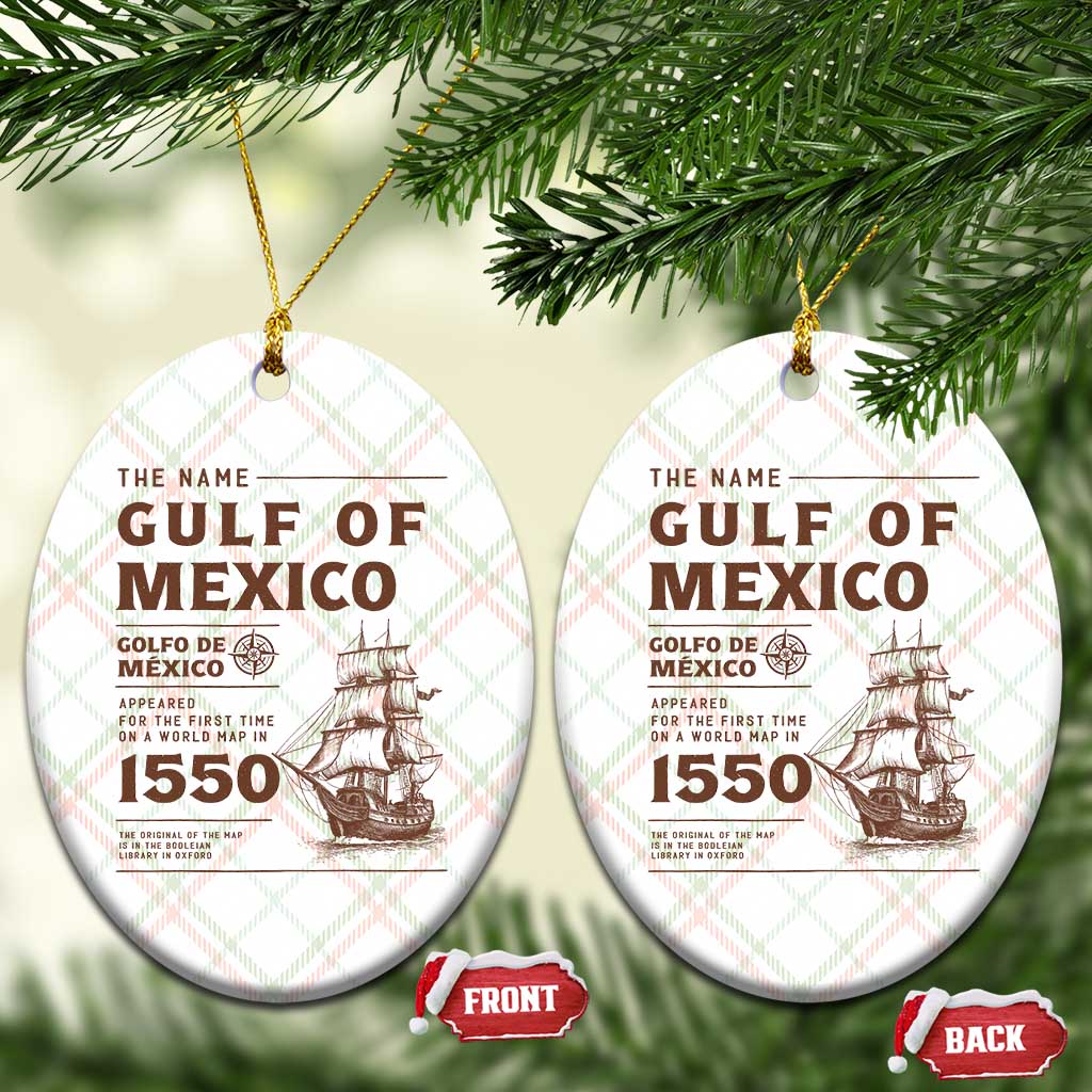 Gulf of Mexico Name Origin 1550 Ceramic Ornament Sailing Ship Retro Vintage - Wonder Print Shop