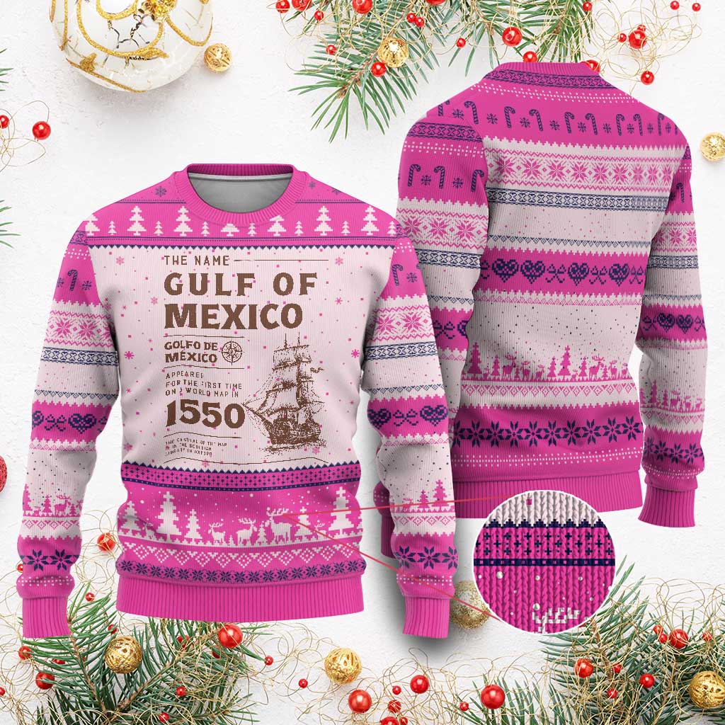 Gulf of Mexico Name Origin 1550 Ugly Christmas Sweater Sailing Ship Retro Vintage - Wonder Print Shop