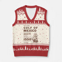 Gulf of Mexico Name Origin 1550 V-Neck Knit Sweater Vest Sailing Ship Retro Vintage - Wonder Print Shop