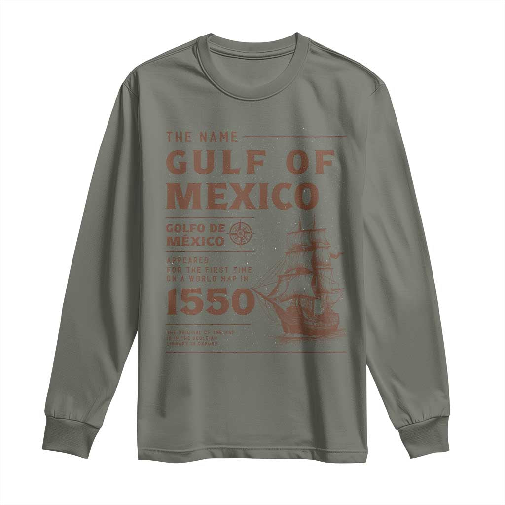 Gulf of Mexico Name Origin 1550 Long Sleeve Shirt Sailing Ship Retro Vintage