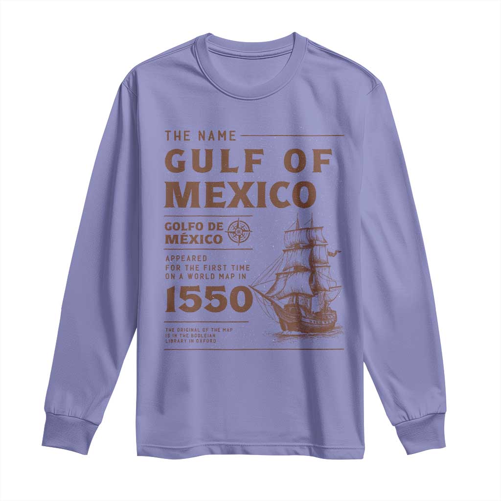 Gulf of Mexico Name Origin 1550 Long Sleeve Shirt Sailing Ship Retro Vintage