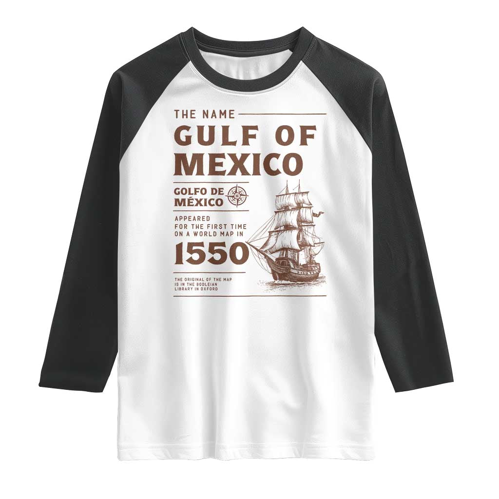 Gulf of Mexico Name Origin 1550 Raglan Shirt Sailing Ship Retro Vintage
