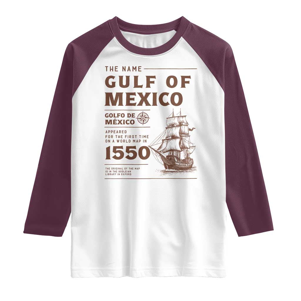 Gulf of Mexico Name Origin 1550 Raglan Shirt Sailing Ship Retro Vintage
