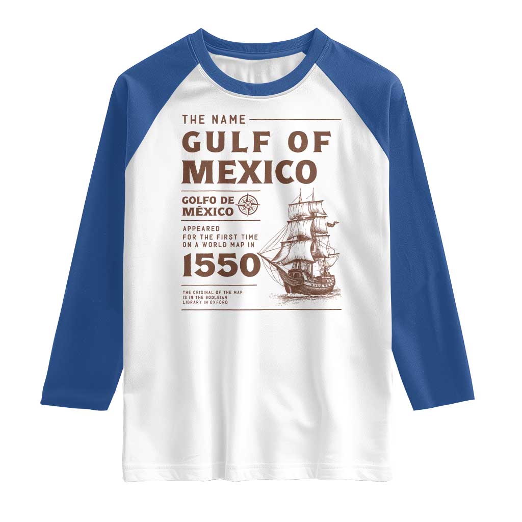 Gulf of Mexico Name Origin 1550 Raglan Shirt Sailing Ship Retro Vintage