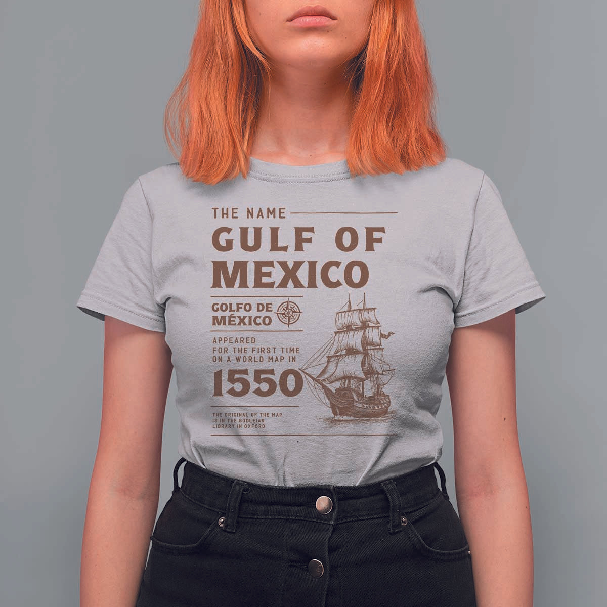 Gulf of Mexico Name Origin 1550 T Shirt For Women Sailing Ship Retro Vintage