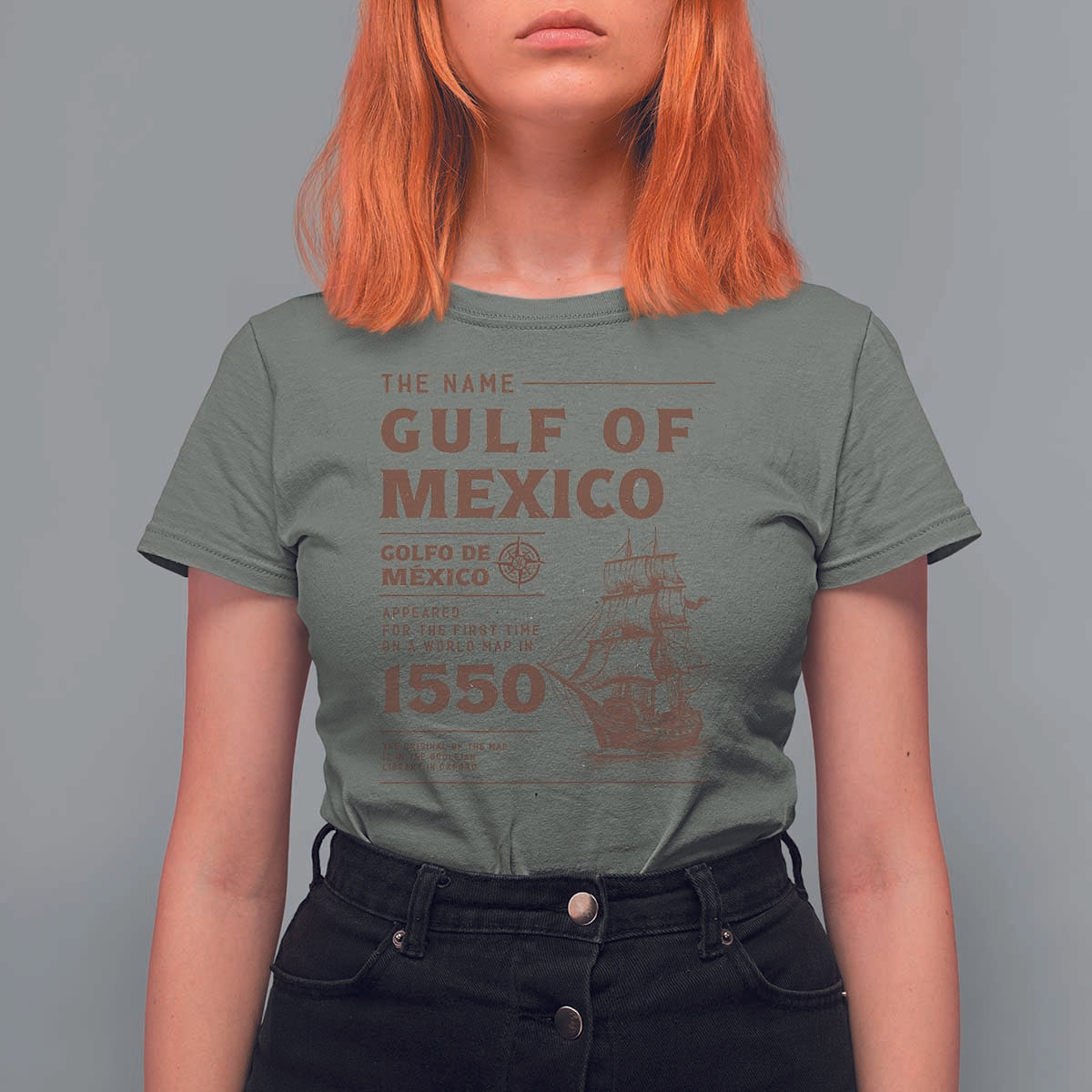 Gulf of Mexico Name Origin 1550 T Shirt For Women Sailing Ship Retro Vintage
