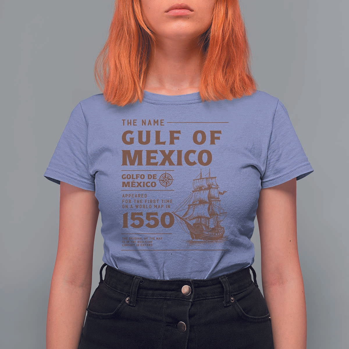 Gulf of Mexico Name Origin 1550 T Shirt For Women Sailing Ship Retro Vintage