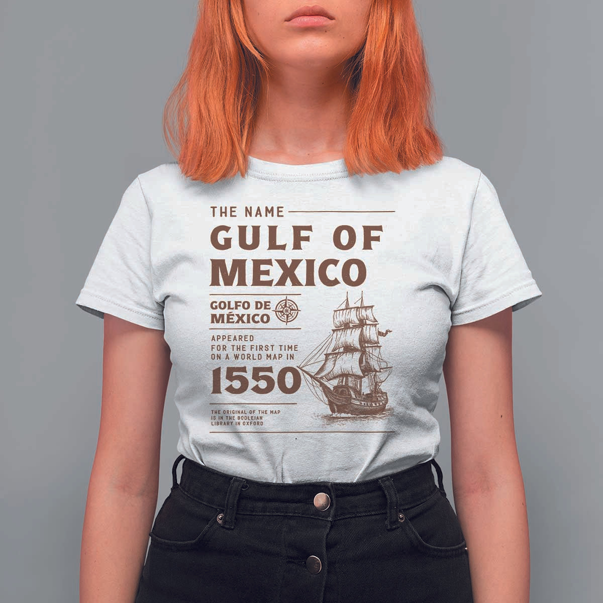 Gulf of Mexico Name Origin 1550 T Shirt For Women Sailing Ship Retro Vintage