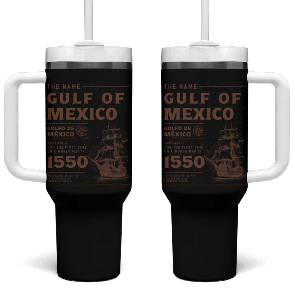Gulf of Mexico Name Origin 1550 Tumbler With Handle Sailing Ship Retro Vintage