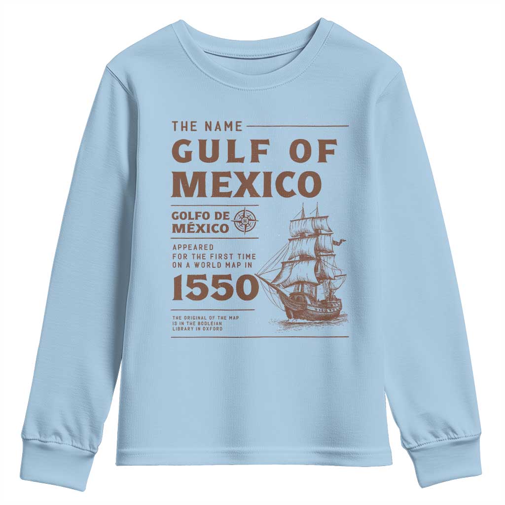 Gulf of Mexico Name Origin 1550 Youth Sweatshirt Sailing Ship Retro Vintage