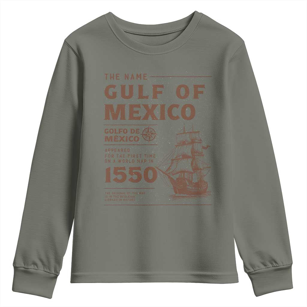 Gulf of Mexico Name Origin 1550 Youth Sweatshirt Sailing Ship Retro Vintage