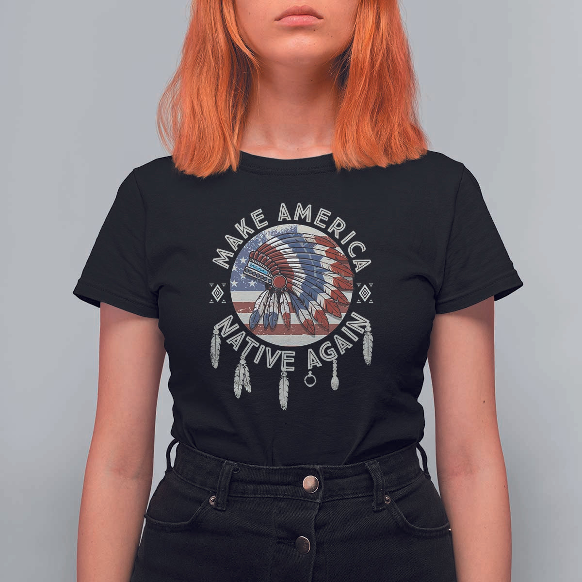 Make America Native Again T Shirt For Women Indigenous Peoples Pride USA Flag