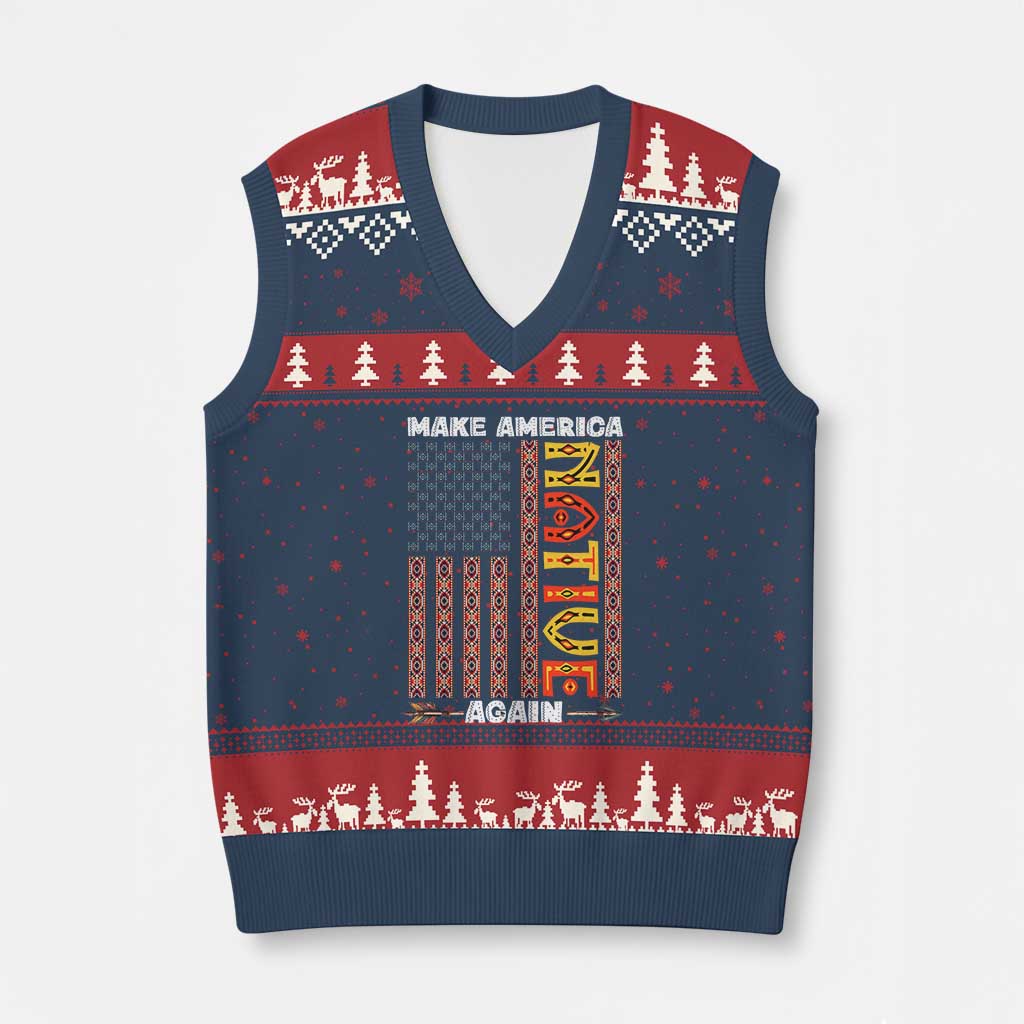 Make America Native Again V-Neck Knit Sweater Vest Indigenous Pride Cultural Heritage USA Flag - Wonder Print Shop