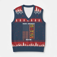 Make America Native Again V-Neck Knit Sweater Vest Indigenous Pride Cultural Heritage USA Flag - Wonder Print Shop