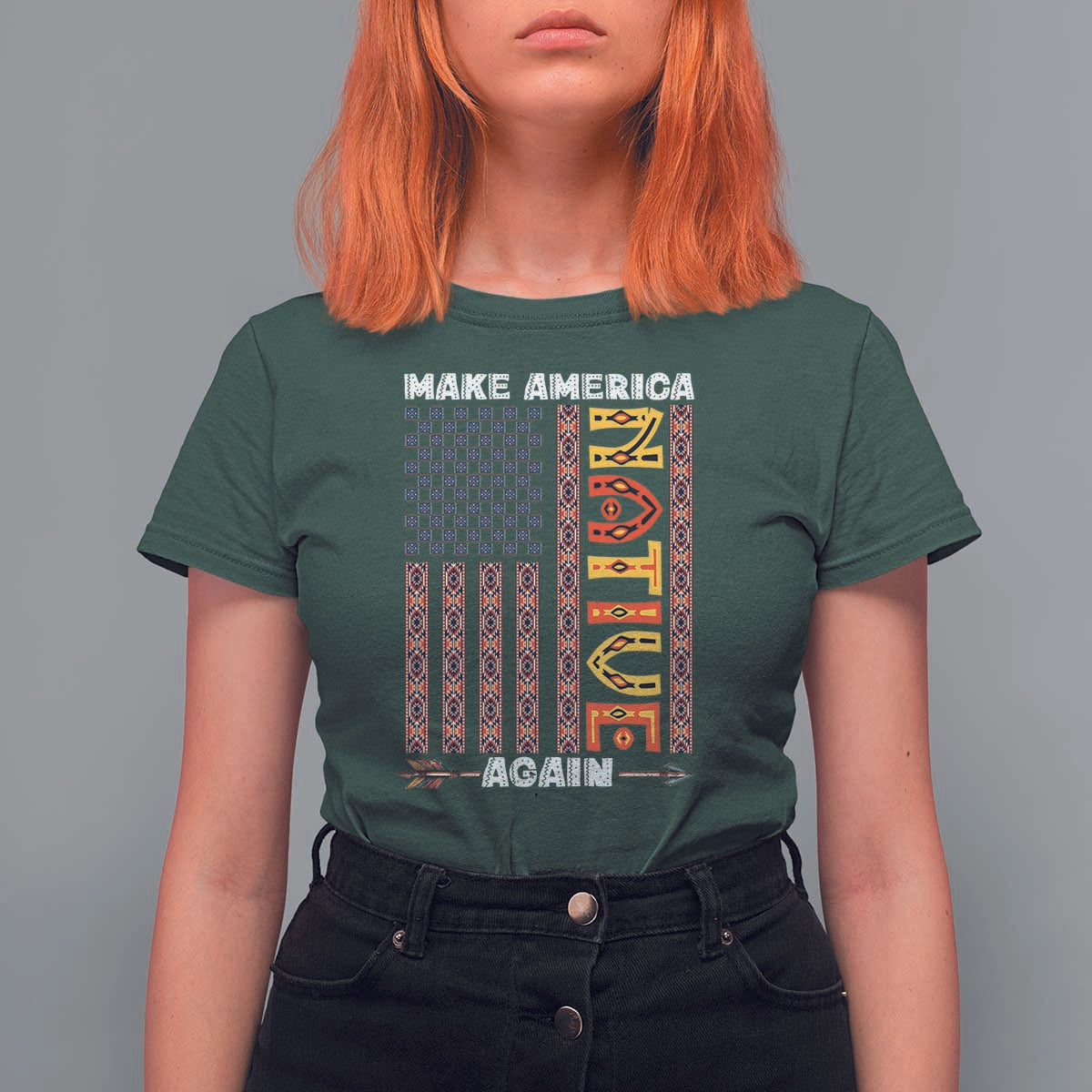 Make America Native Again T Shirt For Women Indigenous Pride Cultural Heritage USA Flag