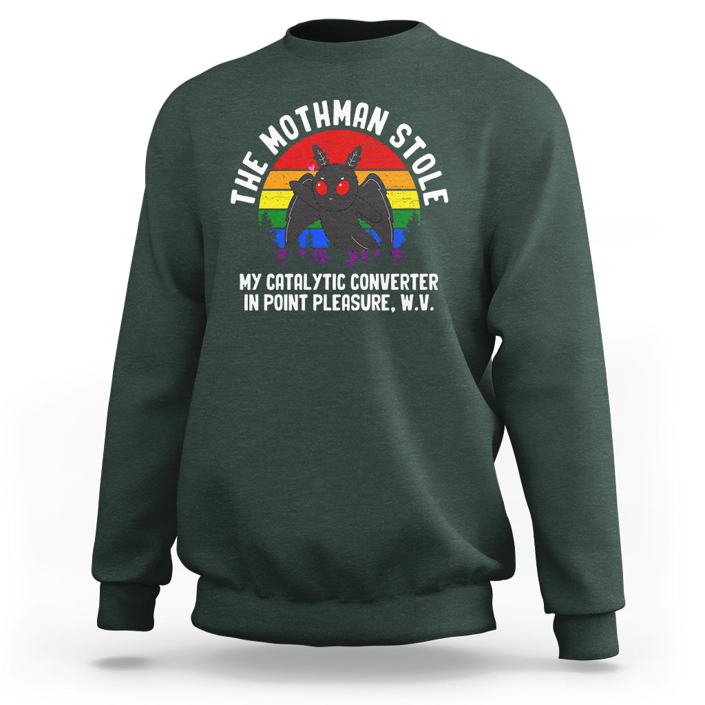 Funny Mothman Sweatshirt The Mothman Stole My Catalytic Converter In Point Cryptid - Wonder Print Shop