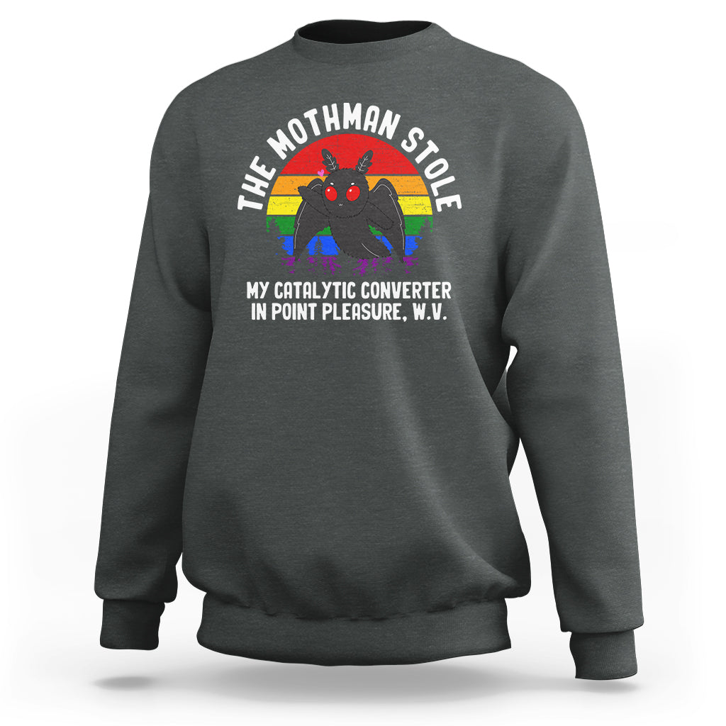 Funny Mothman Sweatshirt The Mothman Stole My Catalytic Converter In Point Cryptid - Wonder Print Shop