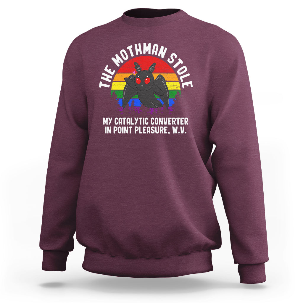 Funny Mothman Sweatshirt The Mothman Stole My Catalytic Converter In Point Cryptid - Wonder Print Shop