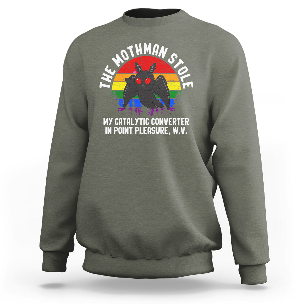 Funny Mothman Sweatshirt The Mothman Stole My Catalytic Converter In Point Cryptid - Wonder Print Shop