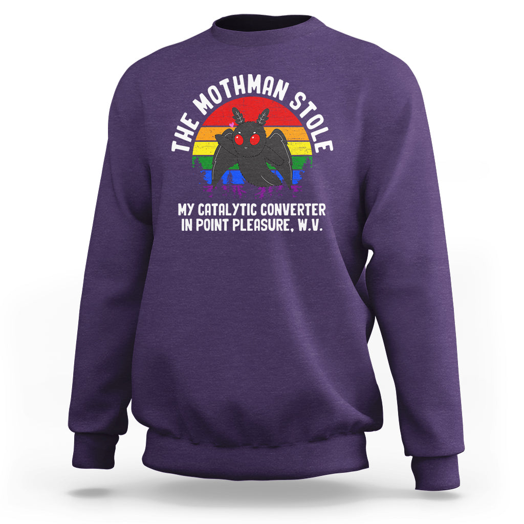 Funny Mothman Sweatshirt The Mothman Stole My Catalytic Converter In Point Cryptid - Wonder Print Shop