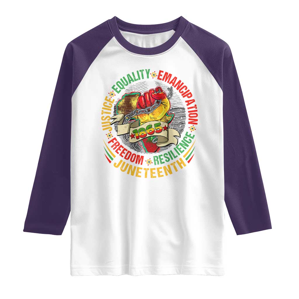 Juneteenth 1865 Raglan Shirt Freedom Justice Equality Emancipation Resilience Independence Day