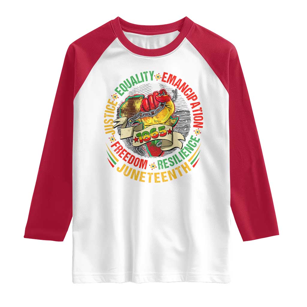Juneteenth 1865 Raglan Shirt Freedom Justice Equality Emancipation Resilience Independence Day