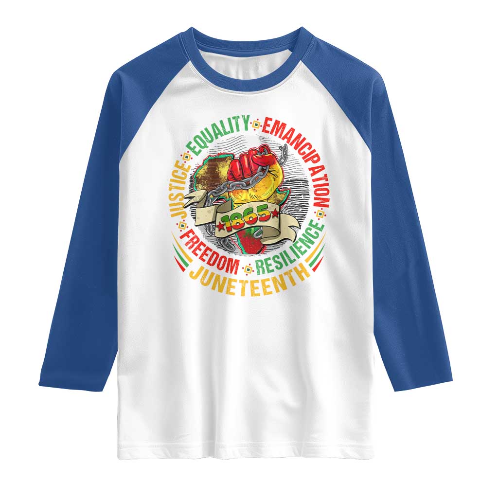 Juneteenth 1865 Raglan Shirt Freedom Justice Equality Emancipation Resilience Independence Day
