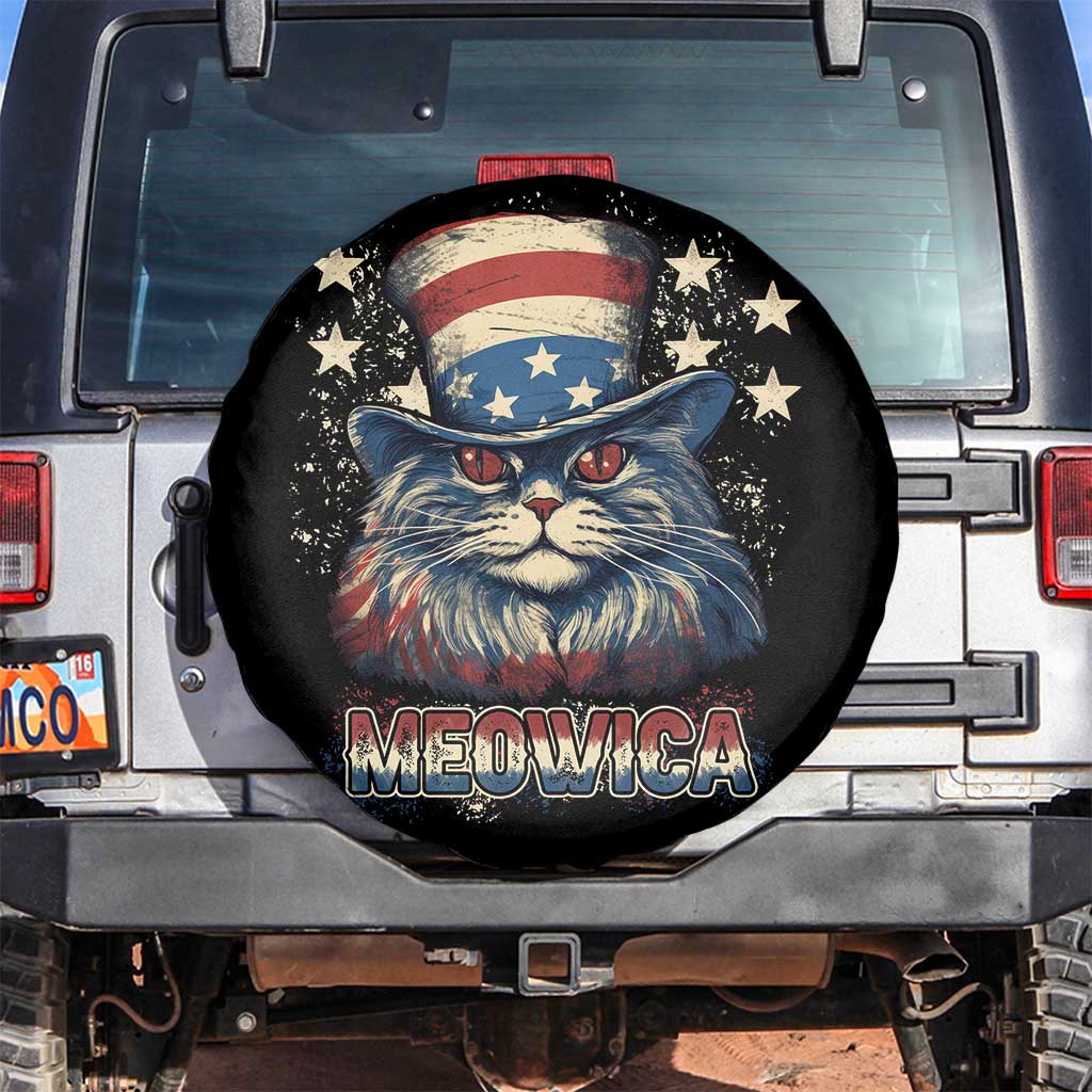 Patriotic American Cat Spare Tire Cover Meowica With Uncle Sam Hat US Flag 4th of July TS02
