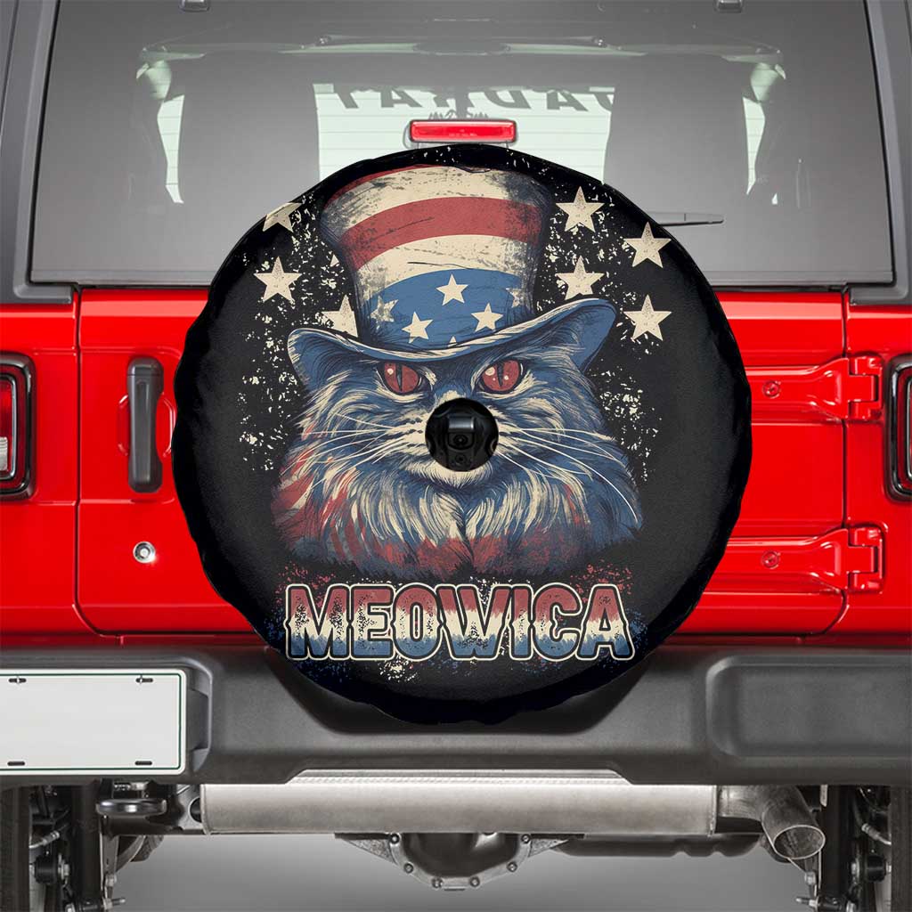 Patriotic American Cat Spare Tire Cover Meowica With Uncle Sam Hat US Flag 4th of July TS02