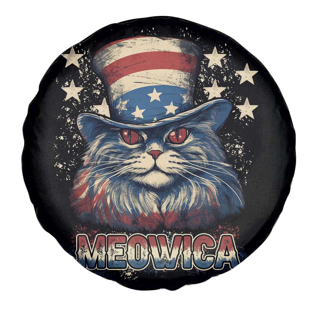 Patriotic American Cat Spare Tire Cover Meowica With Uncle Sam Hat US Flag 4th of July TS02