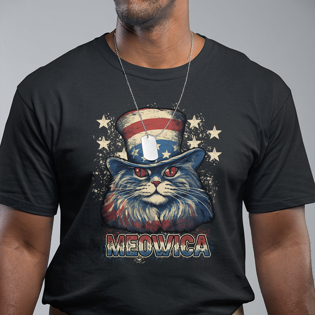 Meowica 4th of July Cat with Uncle Sam Hat US Patriotic T-Shirt, 4th off July Shirt, Gift for Cat Lover, Patriotic Shirt T Shirt - Wonder Print Shop