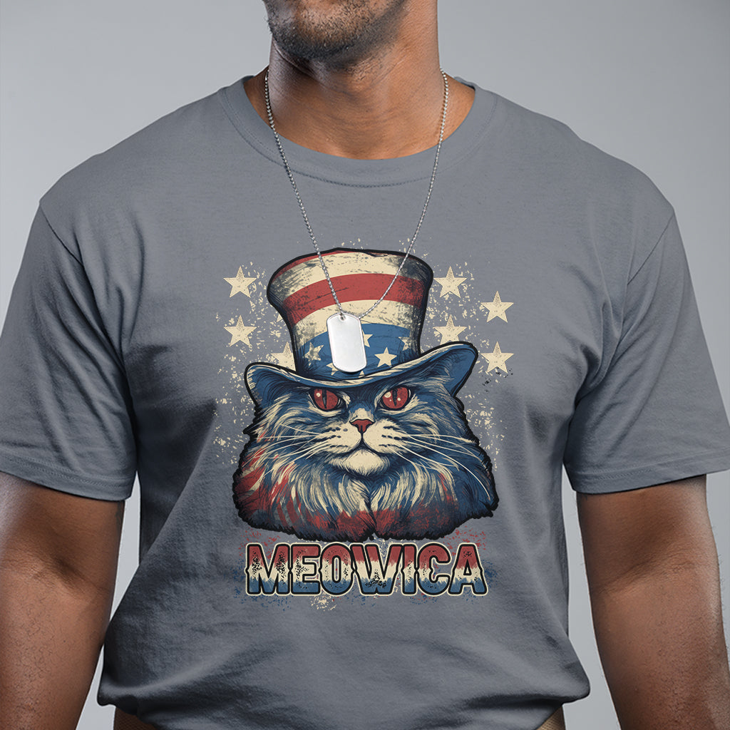 Meowica 4th of July Cat with Uncle Sam Hat US Patriotic T-Shirt, 4th off July Shirt, Gift for Cat Lover, Patriotic Shirt T Shirt - Wonder Print Shop