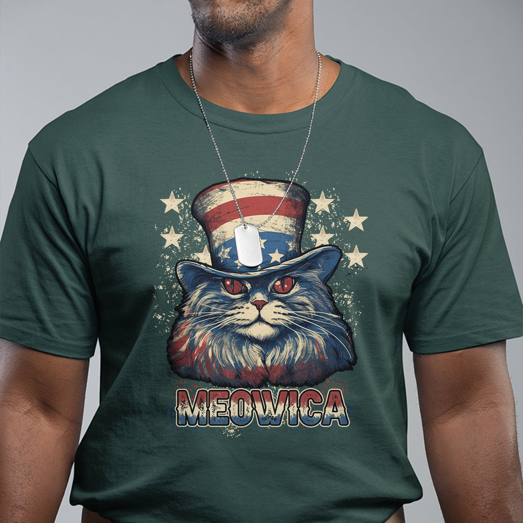 Meowica 4th of July Cat with Uncle Sam Hat US Patriotic T-Shirt, 4th off July Shirt, Gift for Cat Lover, Patriotic Shirt T Shirt - Wonder Print Shop