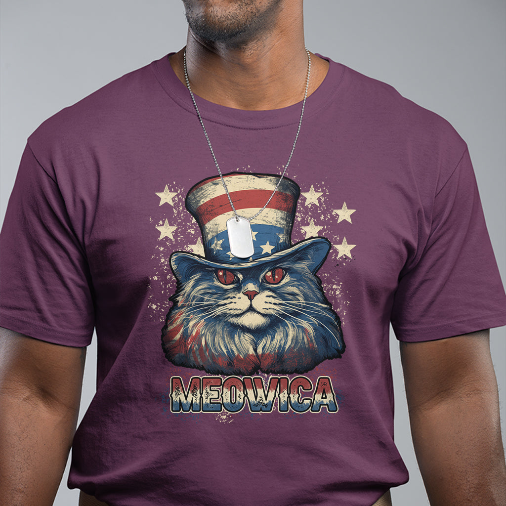 Meowica 4th of July Cat with Uncle Sam Hat US Patriotic T-Shirt, 4th off July Shirt, Gift for Cat Lover, Patriotic Shirt T Shirt - Wonder Print Shop