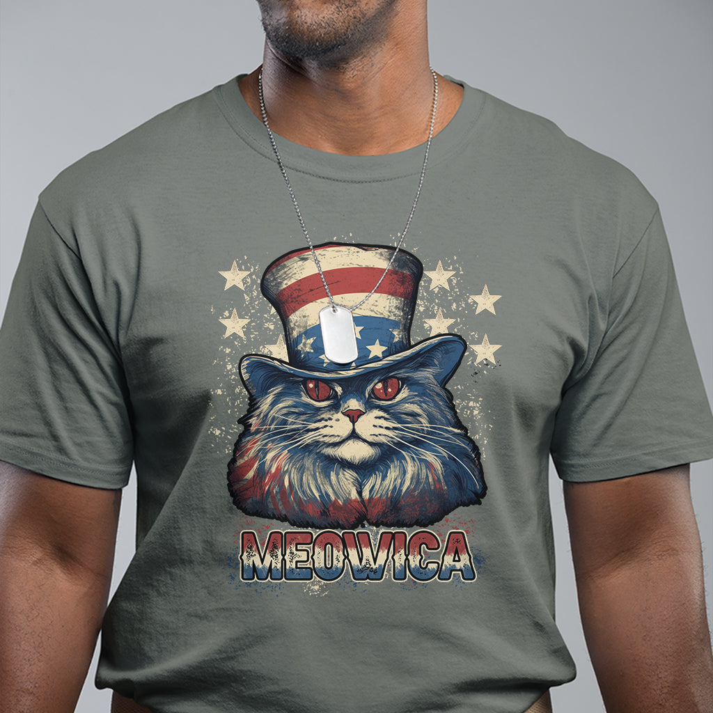 Meowica 4th of July Cat with Uncle Sam Hat US Patriotic T-Shirt, 4th off July Shirt, Gift for Cat Lover, Patriotic Shirt T Shirt - Wonder Print Shop