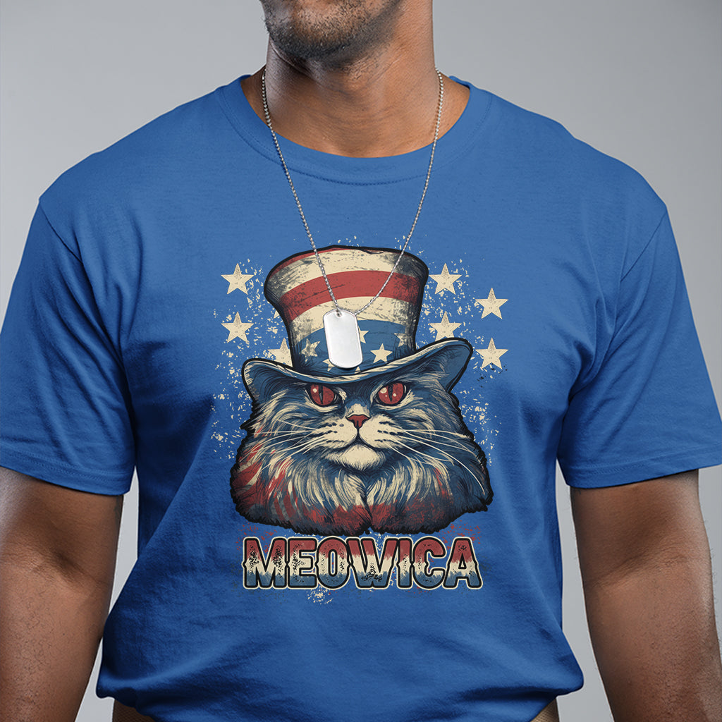 Meowica 4th of July Cat with Uncle Sam Hat US Patriotic T-Shirt, 4th off July Shirt, Gift for Cat Lover, Patriotic Shirt T Shirt - Wonder Print Shop