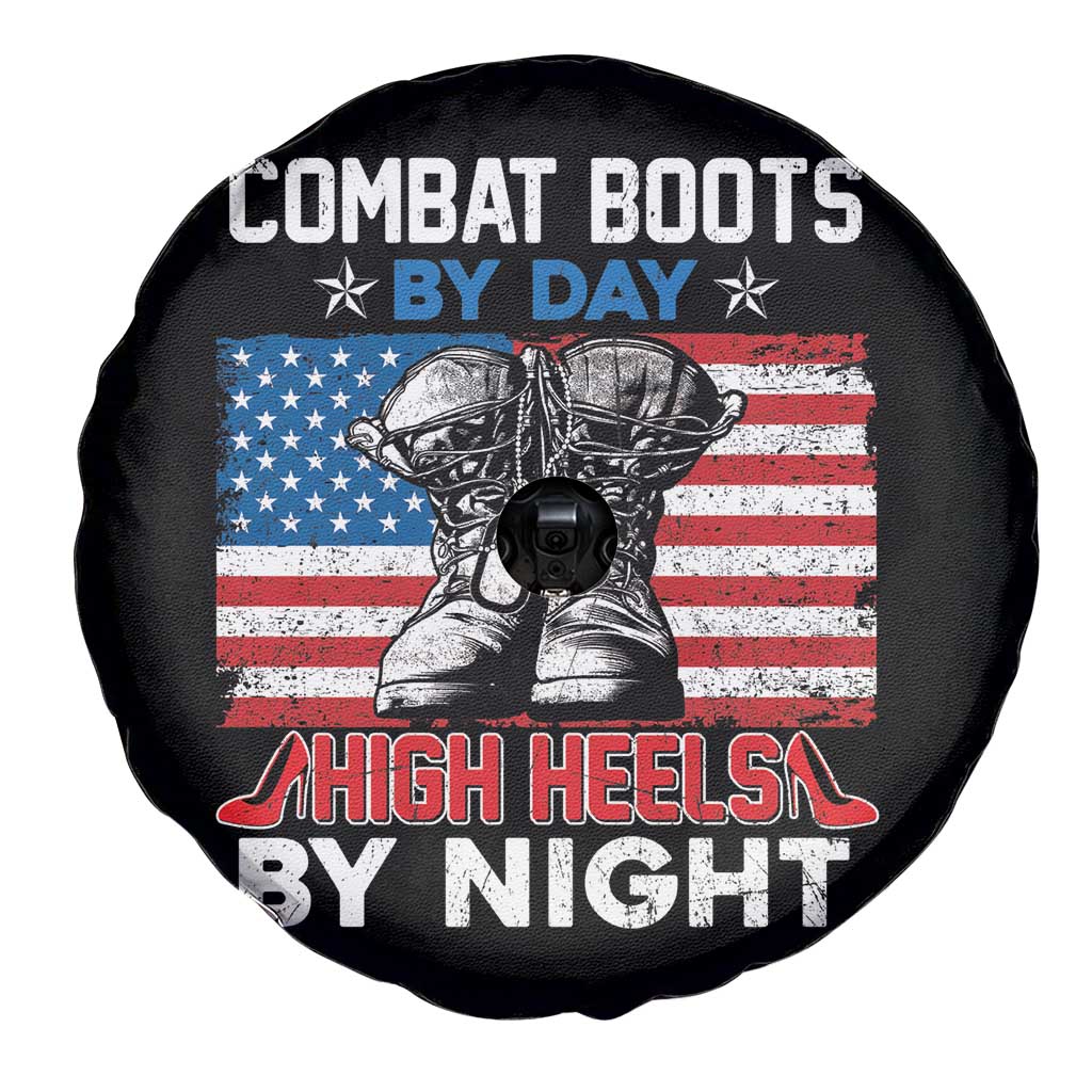Female Veteran Spare Tire Cover Funny Women Veterans Combat Boots By Day High Heels By Night Dog Tags