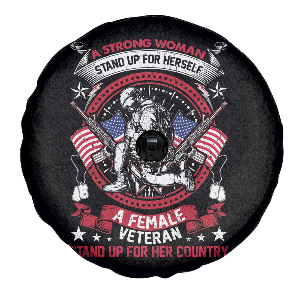 Female Veteran Spare Tire Cover Stands For Her Country Patriotic Women in Military