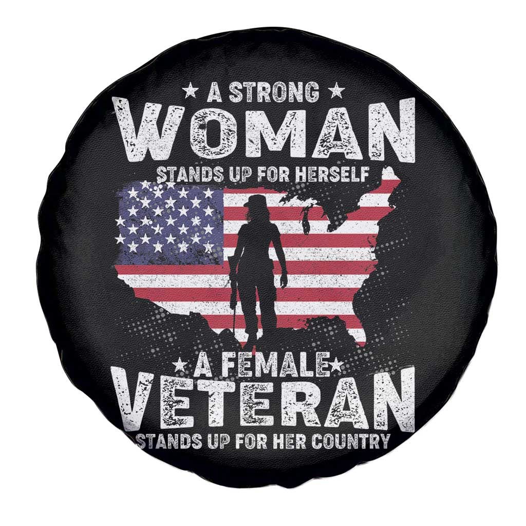 Female Veteran Spare Tire Cover Stands For Her Country Patriotic American Flag