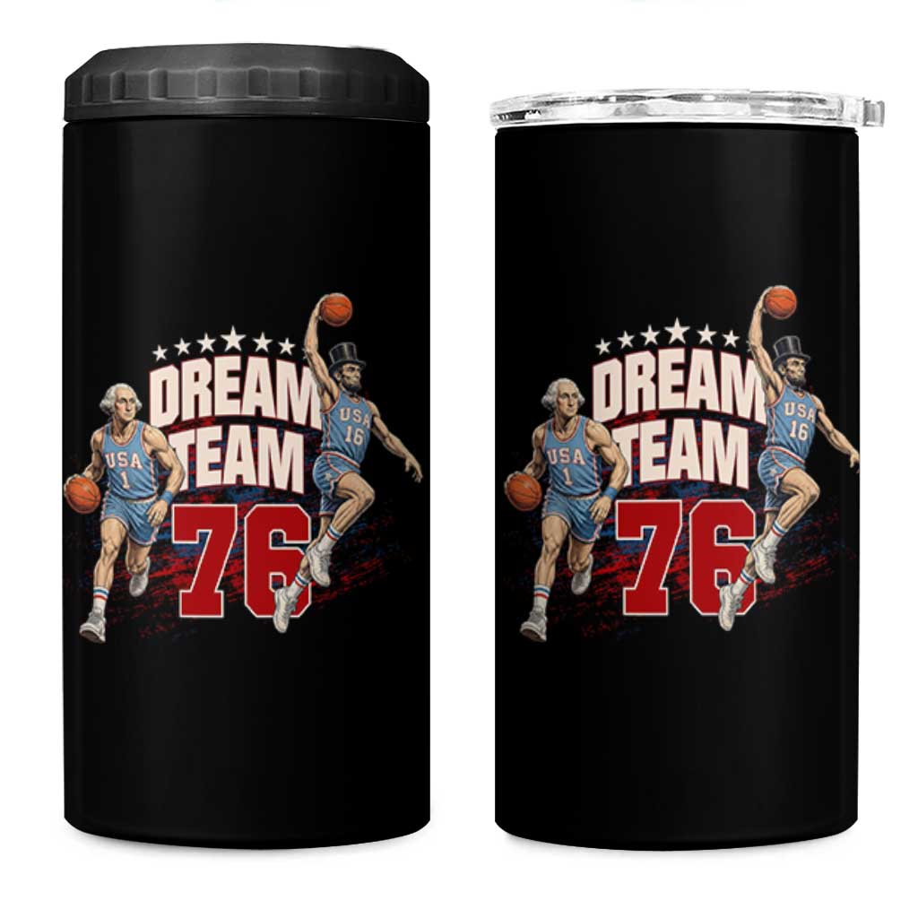 Dream Team 76 Founding Fathers Playing Basketball 4 in 1 Can Cooler Tumbler Funny George Washington Abraham Lincoln Patriotic Sports Fan