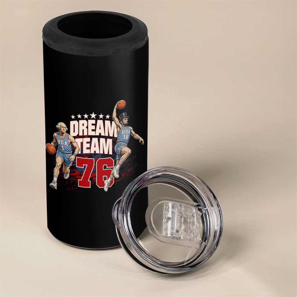 Dream Team 76 Founding Fathers Playing Basketball 4 in 1 Can Cooler Tumbler Funny George Washington Abraham Lincoln Patriotic Sports Fan