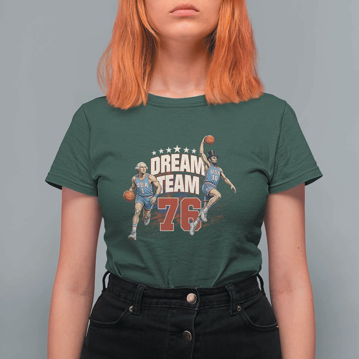 Dream Team 76 Founding Fathers Playing Basketball T Shirt For Women Funny George Washington Abraham Lincoln Patriotic Sports Fan