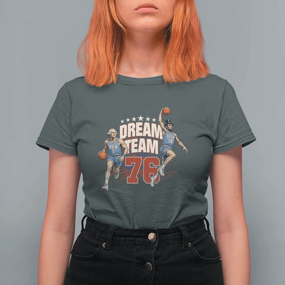 Dream Team 76 Founding Fathers Playing Basketball T Shirt For Women Funny George Washington Abraham Lincoln Patriotic Sports Fan