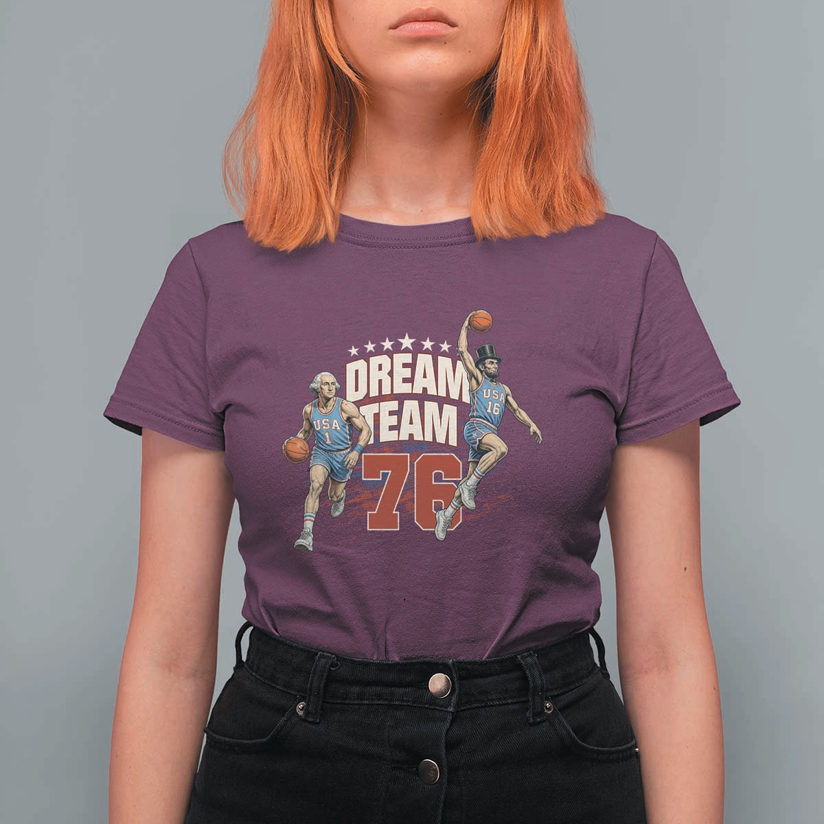 Dream Team 76 Founding Fathers Playing Basketball T Shirt For Women Funny George Washington Abraham Lincoln Patriotic Sports Fan