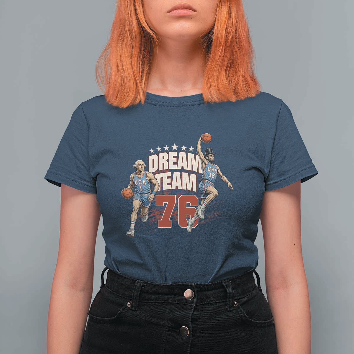 Dream Team 76 Founding Fathers Playing Basketball T Shirt For Women Funny George Washington Abraham Lincoln Patriotic Sports Fan